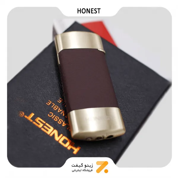 فندک گازی هانست با روکش چرم قهوه ای-​Honest Leather Lighter SN-LIHN-2201-6