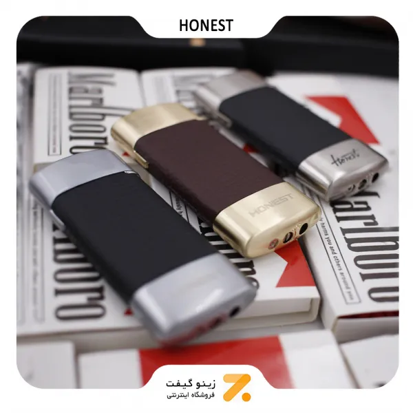 فندک گازی هانست با روکش چرم قهوه ای-​Honest Leather Lighter SN-LIHN-2201-6