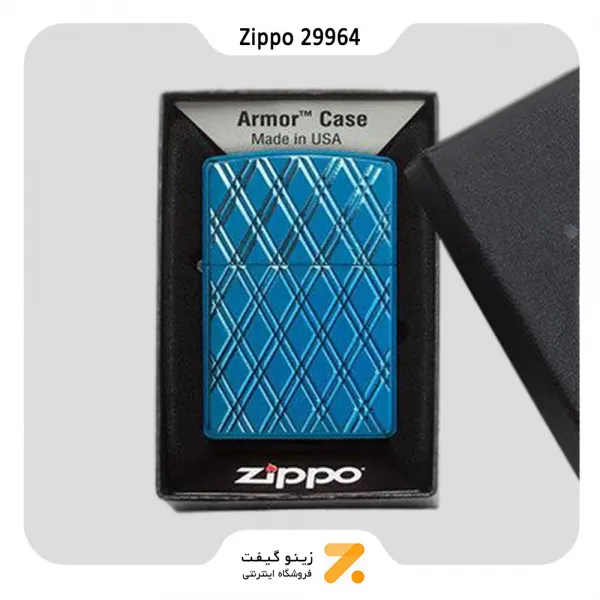 فندک زیپو آبی مدل 29964 طرح الماس-Zippo Lighter 29964 ARMOR HP​ BLUE DIAMONDS