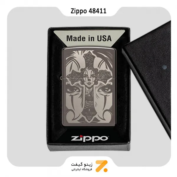 فندک زیپو مدل 48411 تلفیق طرح خالکوبی و صلیب-Zippo Lighter 48411 150 TATTOO THEME DESIGN