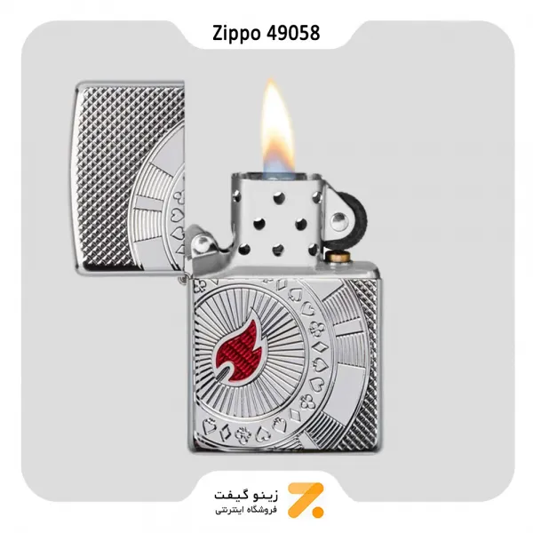 فندک زیپو مدل 49058 طرح شعله زیپو و پوکر-Zippo Lighter 49058 Armor Poker Chip Design