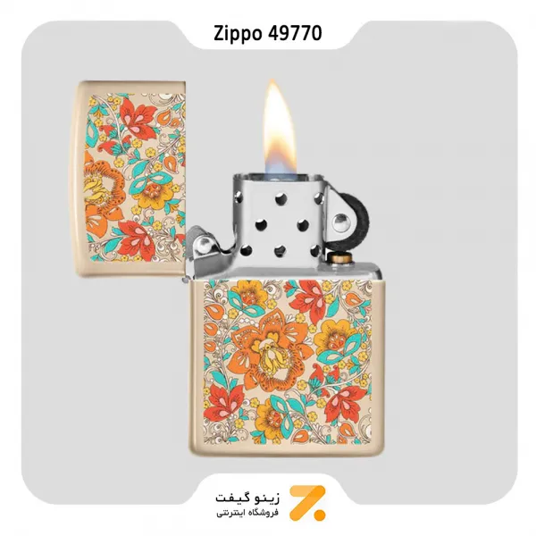 فندک زیپو کرم مدل 49770 طرح گل-Zippo Lighter 49770 49453 VINTAGE FLORAL DESIGN